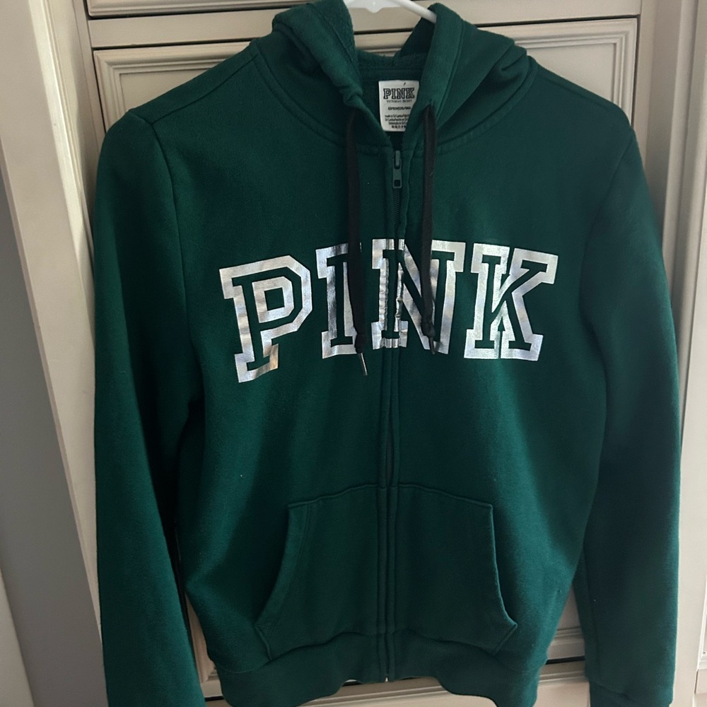 PINK Victoria's Secret Dark Green Zip up Jacket